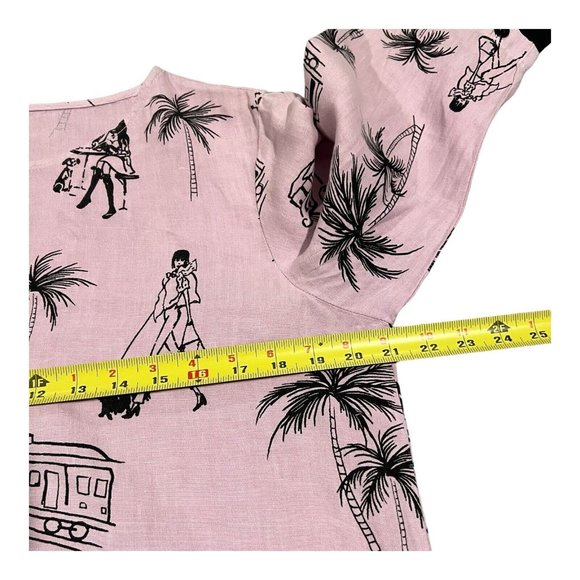 Vintage FC Fleece Chemise 100% Linen Blouse Top Women Size M/fun Print Made USA - Picture 5 of 16